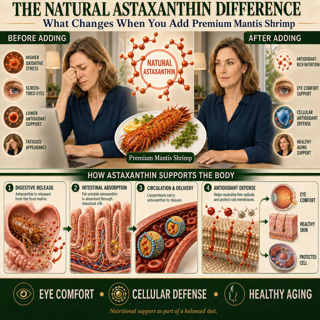 Natural astaxanthin in Premium Mantis Shrimp