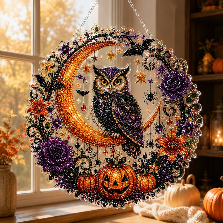 🔥Last Day 50% OFF-🎃Halloween Moon Ghost Diamond Art Hanging Ornament Kit - TH
