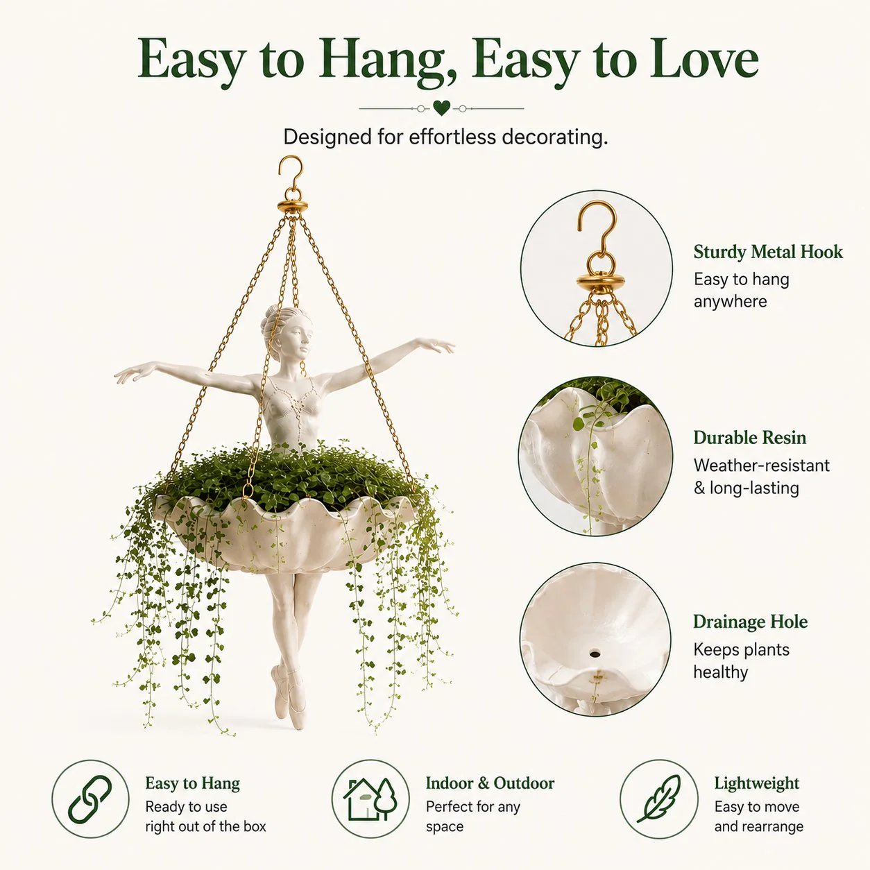 💃 Ballet Dancer Hanging Planter– 🌿Elegant Garden Decor for Porch & Patio - Huihui