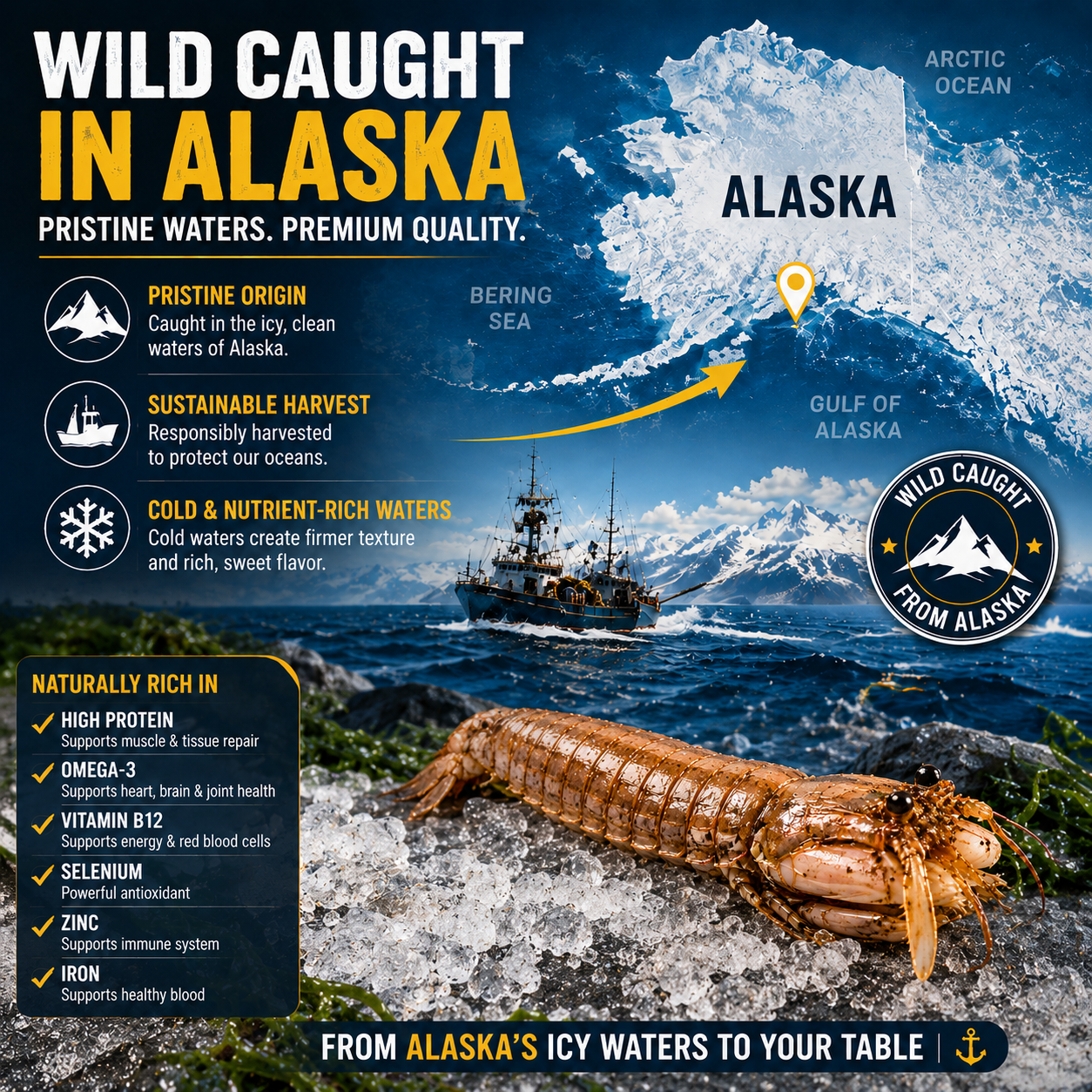 Premium Mantis Shrimp wild-caught Alaska origin