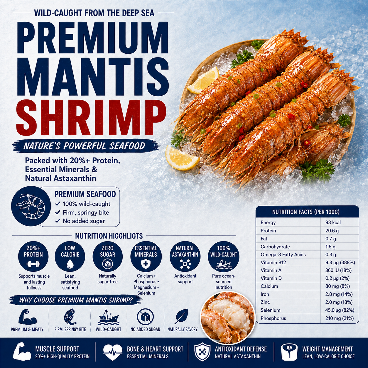 Premium Mantis Shrimp nutrition overview