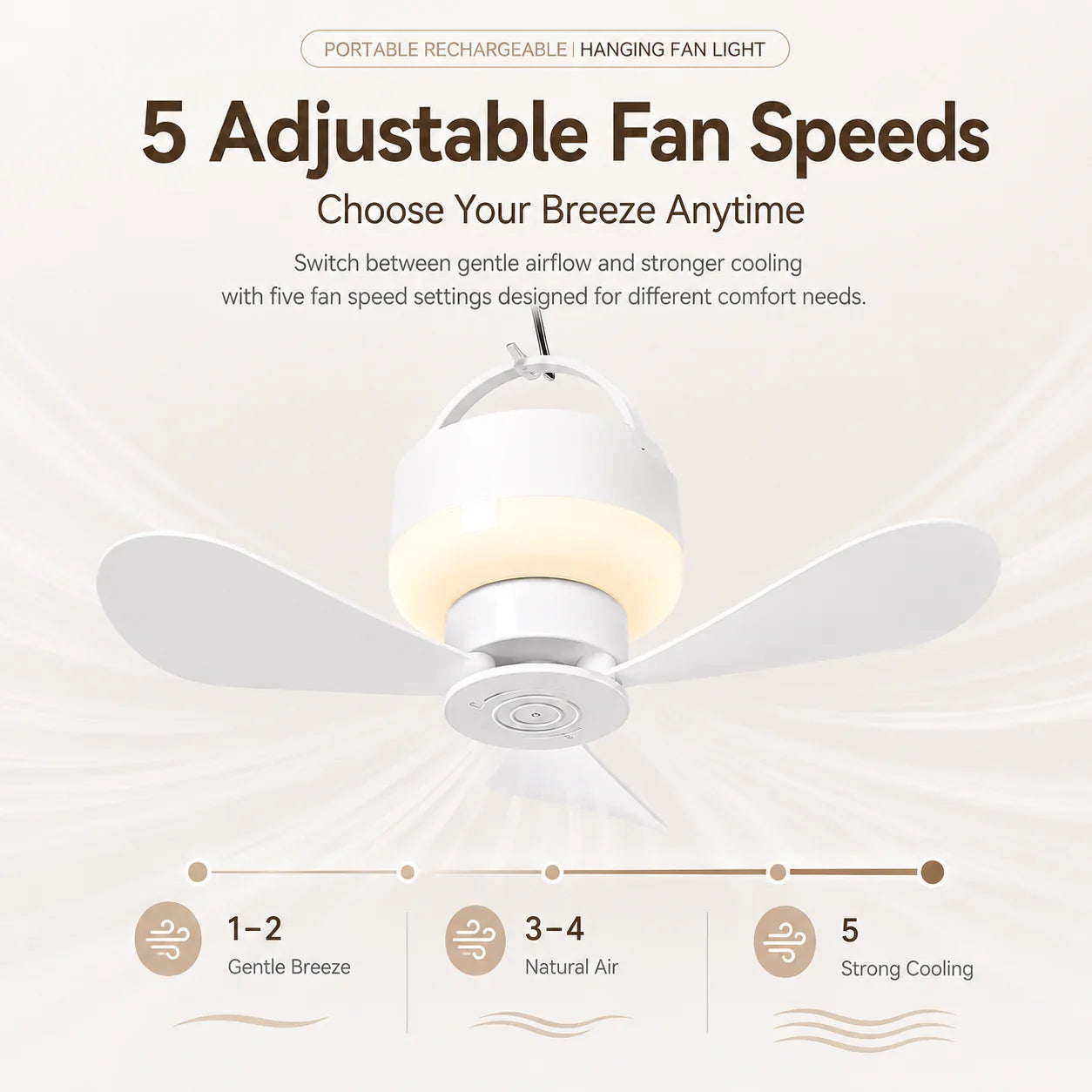 Portable Camping Fan Light – Rechargeable and hangable, suitable for outdoor use - TH