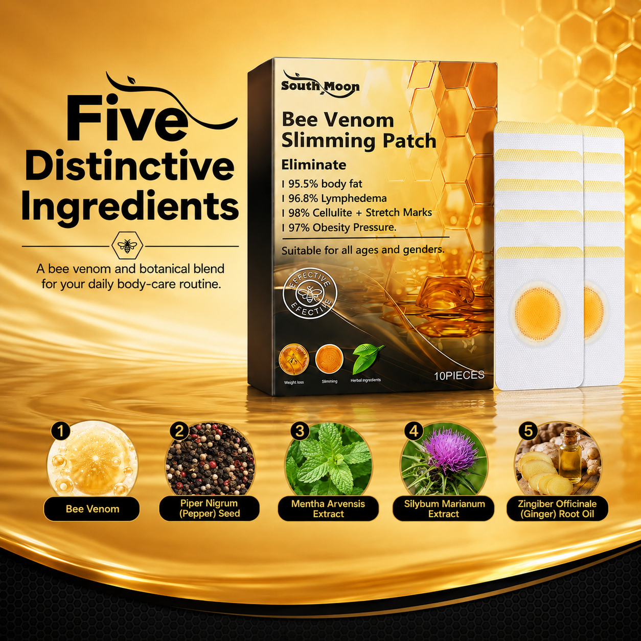 Bee Venom Body Contouring Patches – Targeted Waist & Abdomen Care, 10 Pieces - CYH
