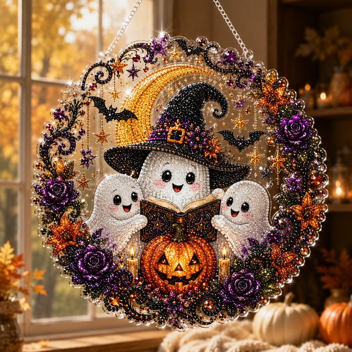 🔥Last Day 50% OFF-🎃Halloween Black Cat Moon Diamond Art Hanging Ornament Kit