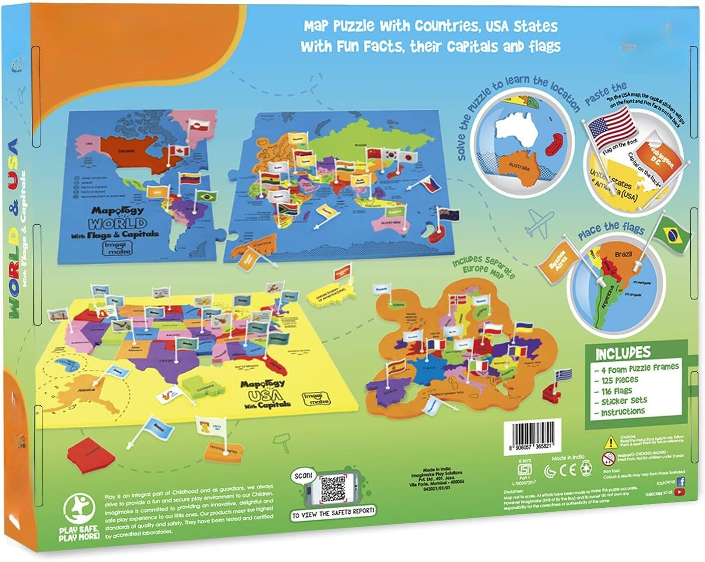 🌍 USA & World Geography Puzzle Set with Flags and Capitals🧩– Educational Geography Jigsaw Toy for Kids Ages 5–12 (STEM Learning Set)-Huihui