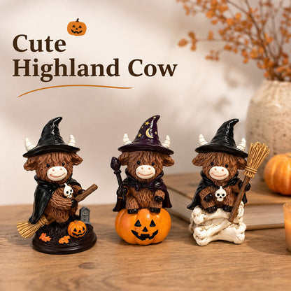 Halloween Highland Cow Witch Ornament – Spooky-Cute Tabletop Decor for Mantel, Shelf & Candy Station-ZZZ