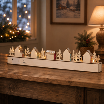 Home Reflections Christmas Village Advent Calendar – DIY Wooden Countdown Decoration with LED Lights, Music & 24 Gift Drawers-Dongg