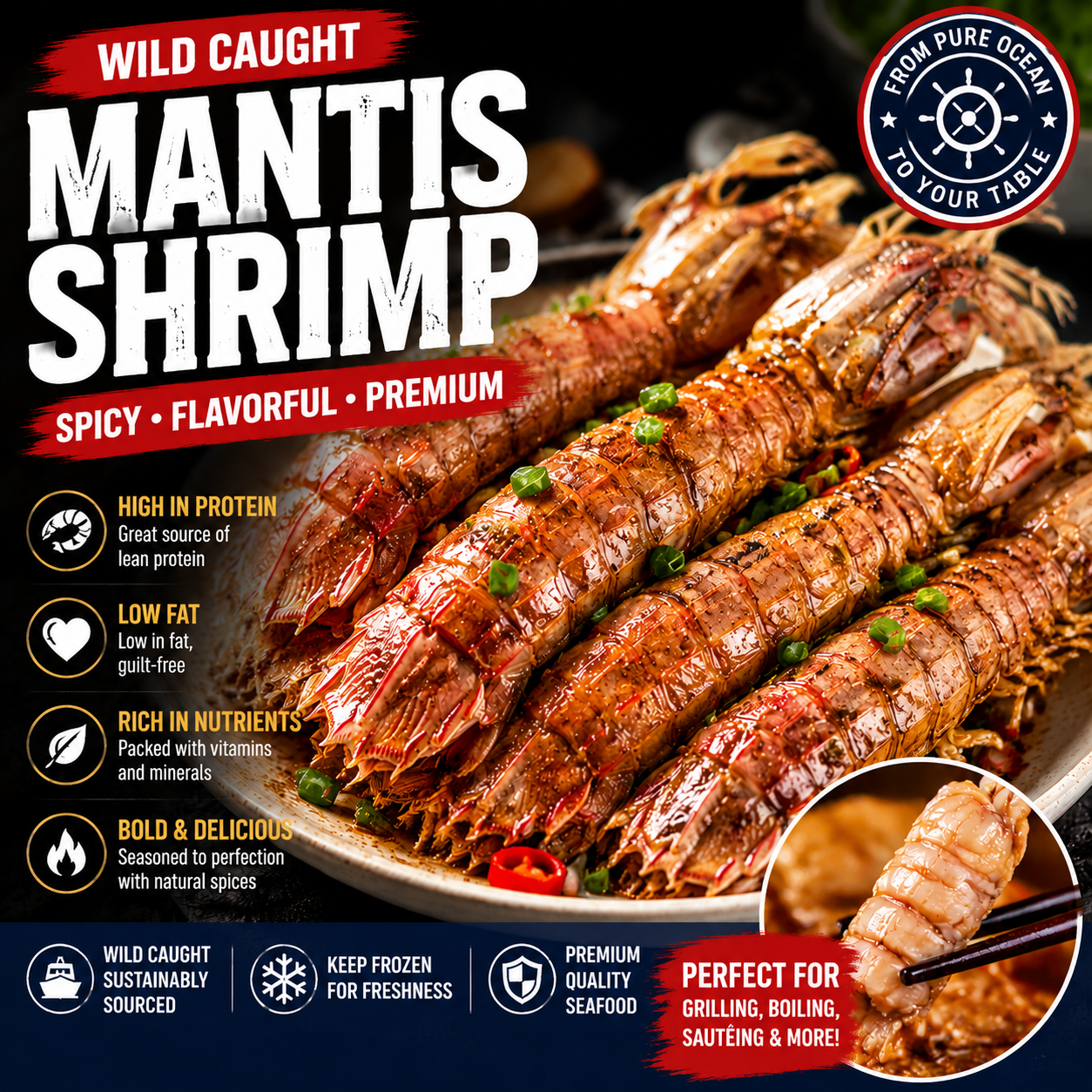 Deep sea caught mantis shrimps