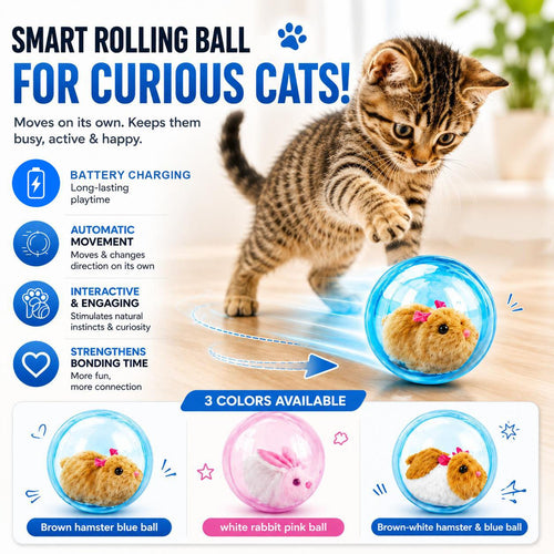 Auto-Rolling Ball with Mouse Hands-Free Play for Indoor Cats - CYH