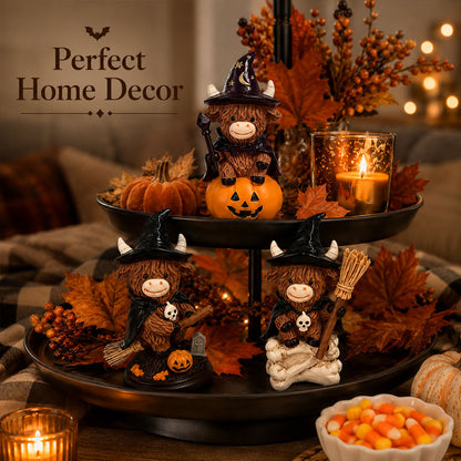 Halloween Highland Cow Witch Ornament – Spooky-Cute Tabletop Decor for Mantel, Shelf & Candy Station-ZZZ