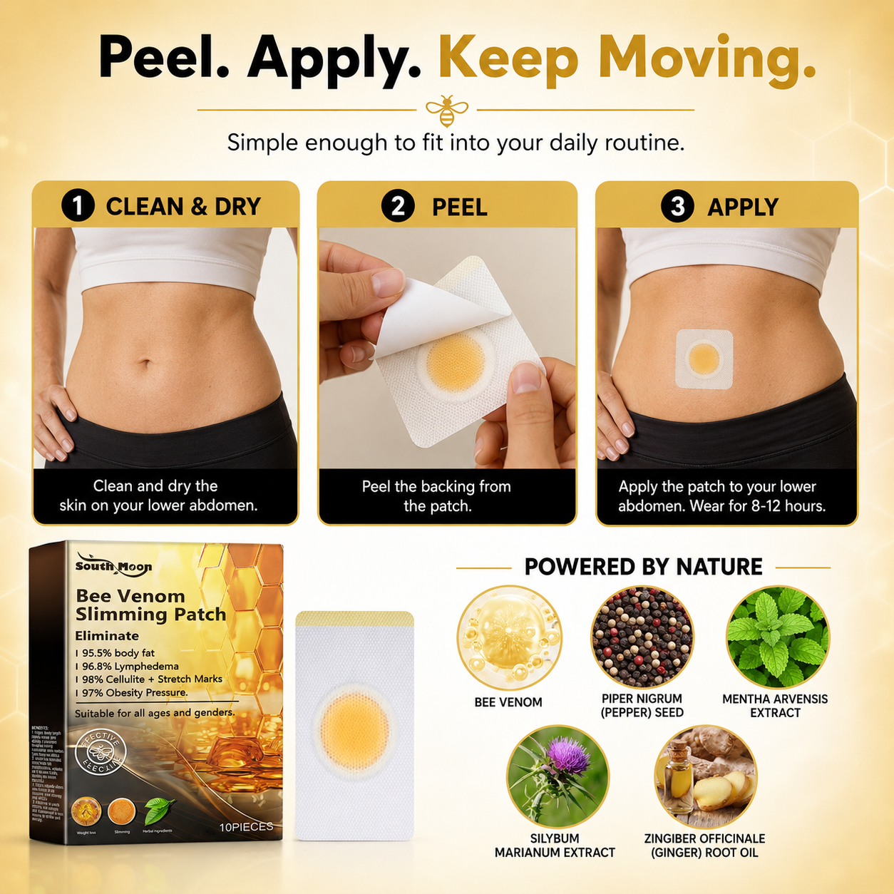 Bee Venom Body Contouring Patches – Targeted Waist & Abdomen Care, 10 Pieces - CYH