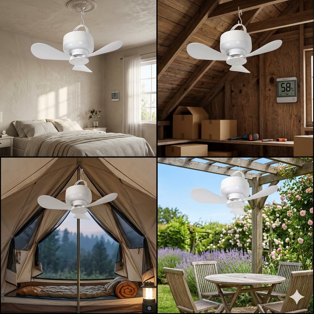 Portable Camping Fan Light – Rechargeable and hangable, suitable for outdoor use - TH
