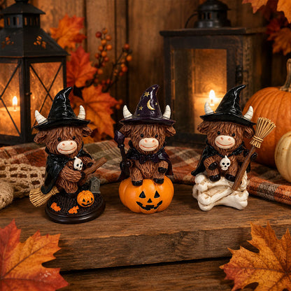 Halloween Highland Cow Witch Ornament – Spooky-Cute Tabletop Decor for Mantel, Shelf & Candy Station-ZZZ