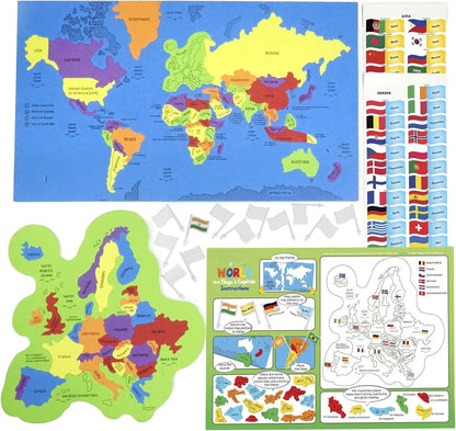 🌍 USA & World Geography Puzzle Set with Flags and Capitals🧩– Educational Geography Jigsaw Toy for Kids Ages 5–12 (STEM Learning Set)-Huihui