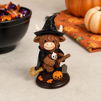Halloween Highland Cow Witch Ornament – Spooky-Cute Tabletop Decor for Mantel, Shelf & Candy Station-ZZZ