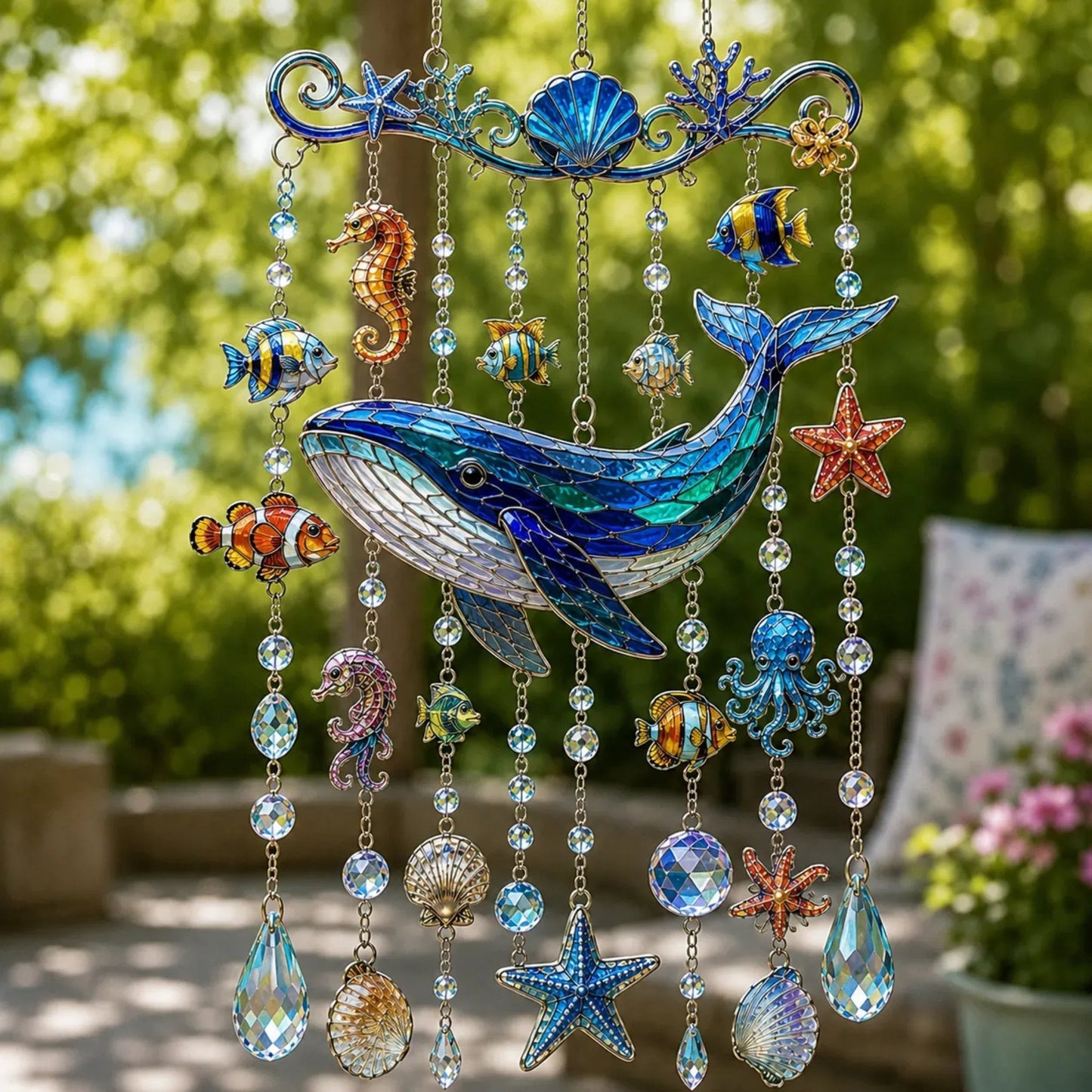 🐋 Ocean-Themed Crystal Wind Chime – Bring the Ocean Glow to Your Garden-Huihui