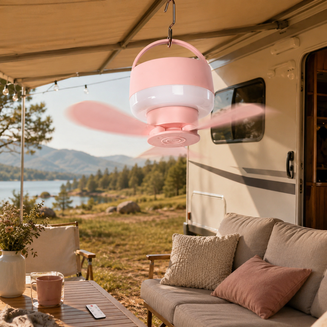 Portable Camping Fan Light – Rechargeable and hangable, suitable for outdoor use - TH