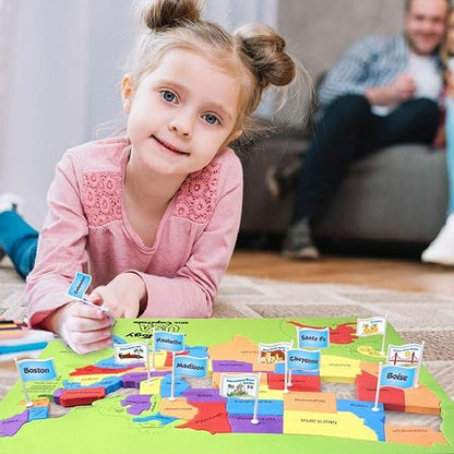 🌍 USA & World Geography Puzzle Set with Flags and Capitals🧩– Educational Geography Jigsaw Toy for Kids Ages 5–12 (STEM Learning Set)-Huihui